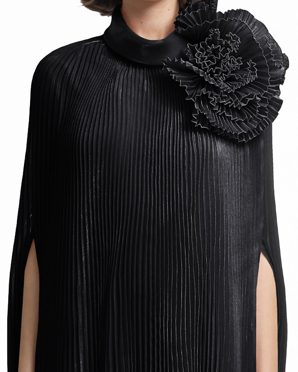 Black Kaftan with Draped Flower