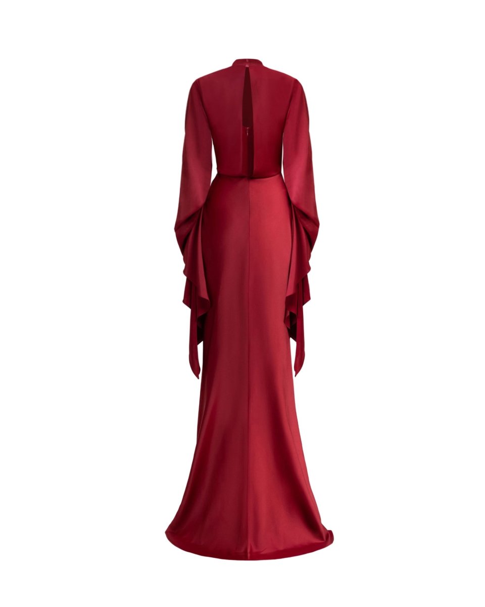 Draped Waist Dress with Ruffled Sleeves