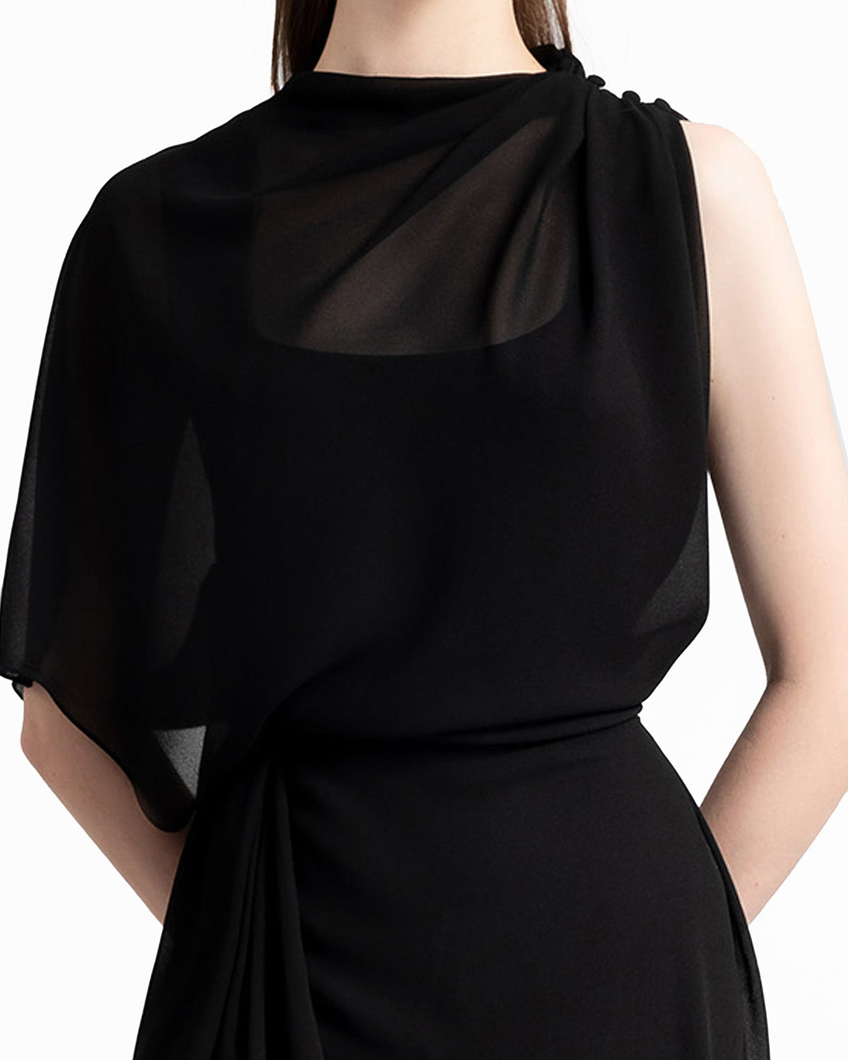 Asymmetrical Draped Black Dress