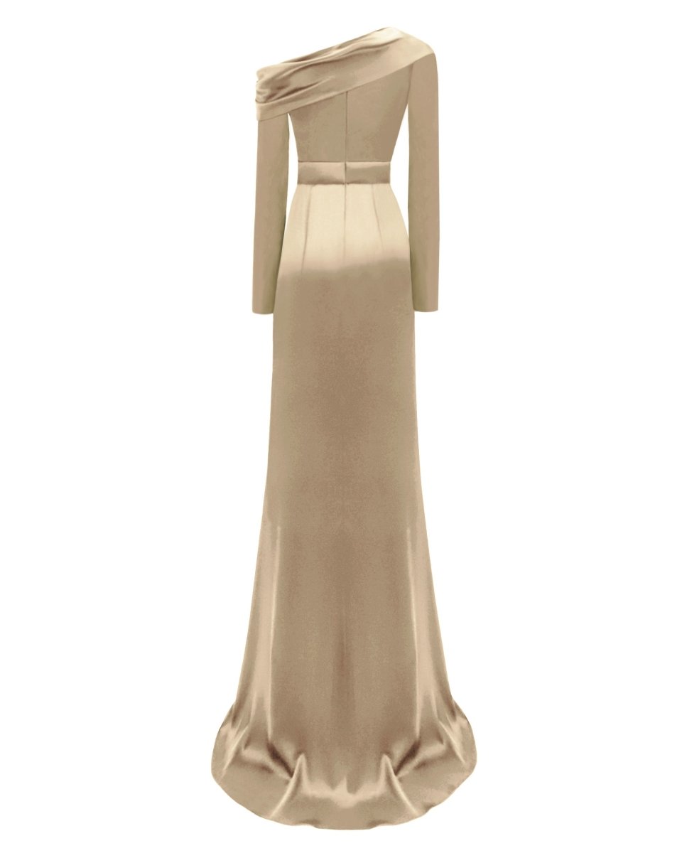 Gold Asymmetrical Draped Neckline Dress