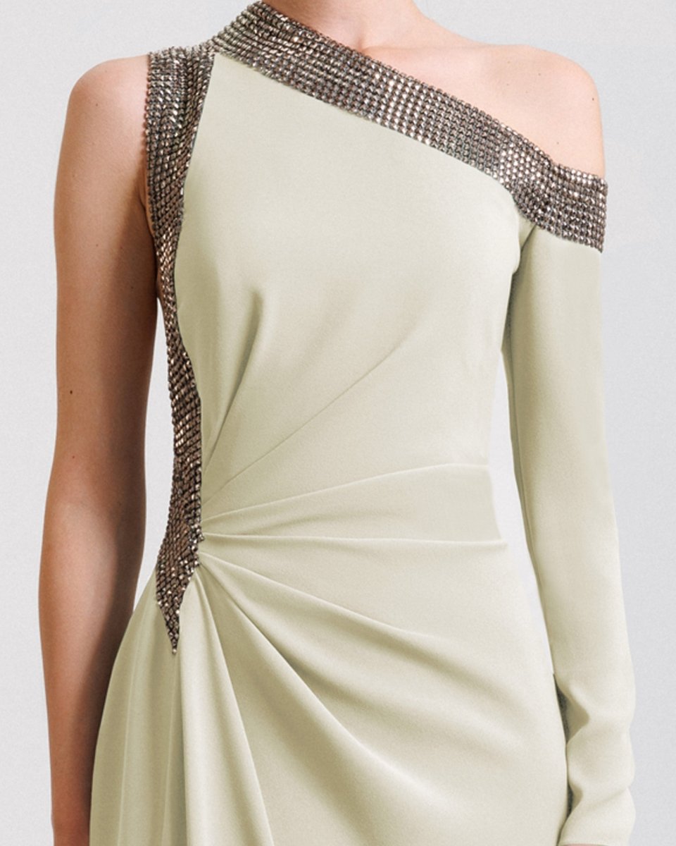 Embellished Asymmetrical Neckline Dress