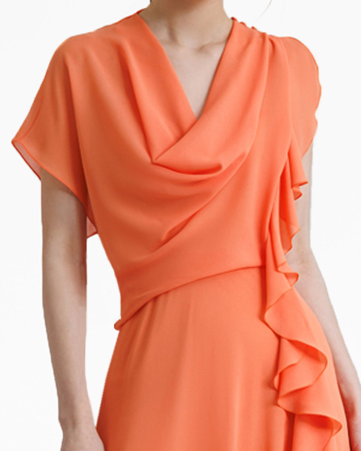Draped Orange Chiffon Dress