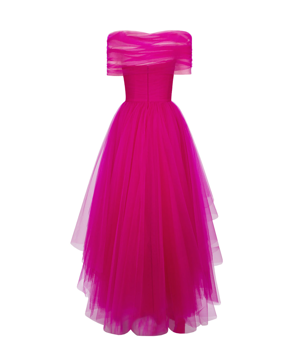Asymmetrical Tulle Fuchsia Dress