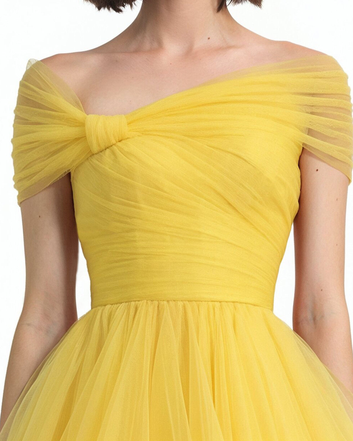Asymmetrical Tulle Yellow Dress