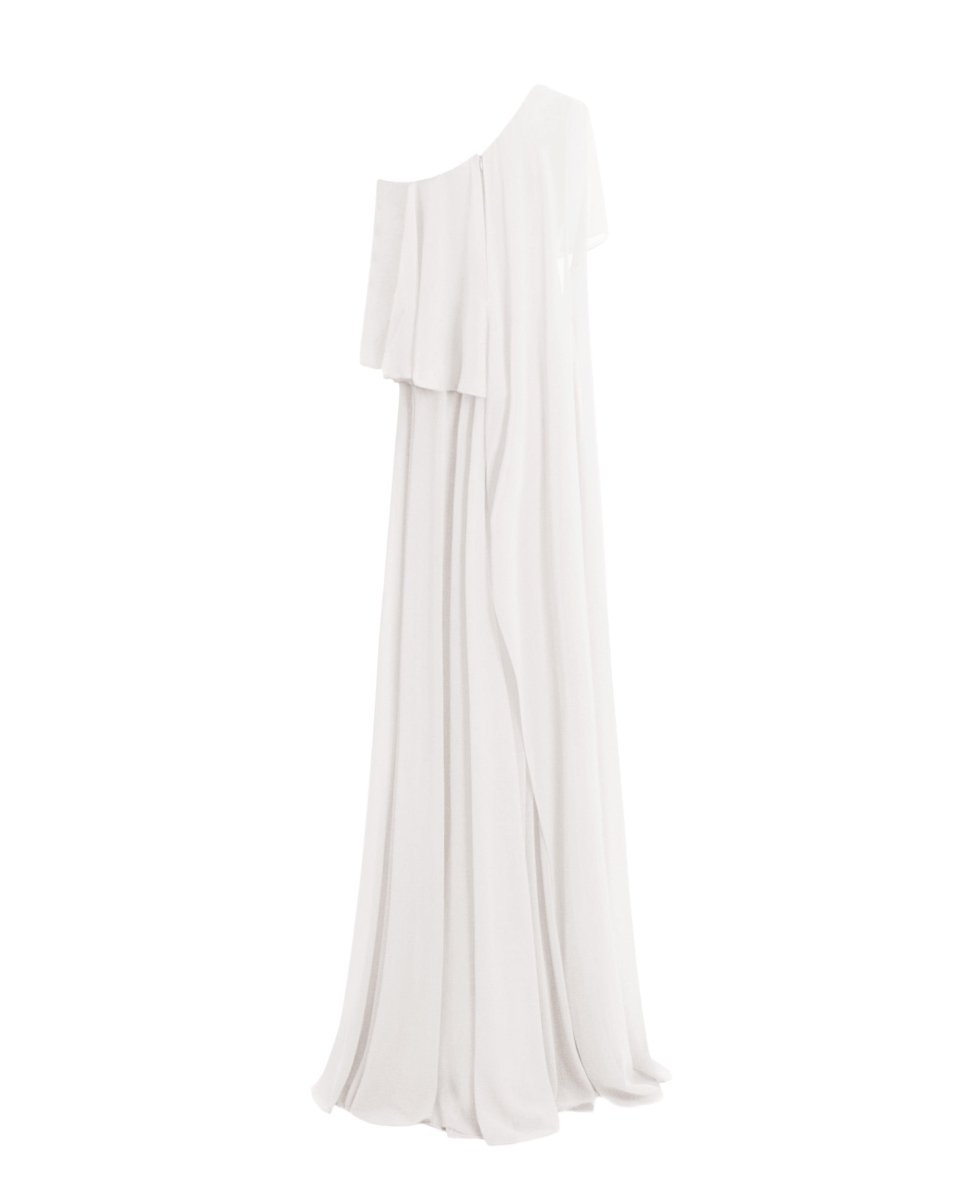 One-Shoulder White Dress with Ruffles