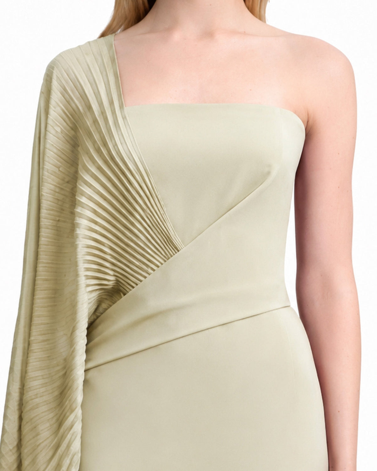 Asymmetrical Draped Dress with See-Through Sleeve
