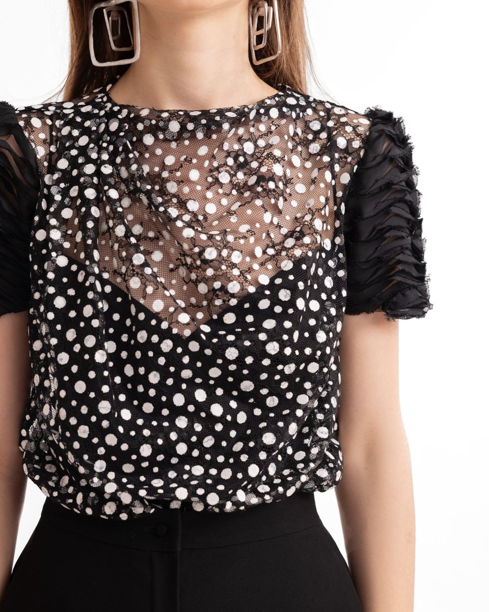 Polka Dot Draped Top & Wide-Leg Pants
