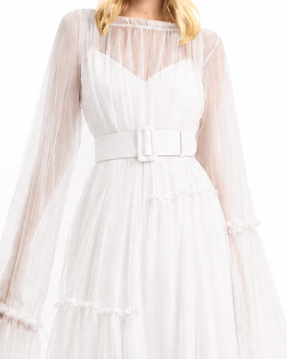 Pleated Tulle Midi Dress
