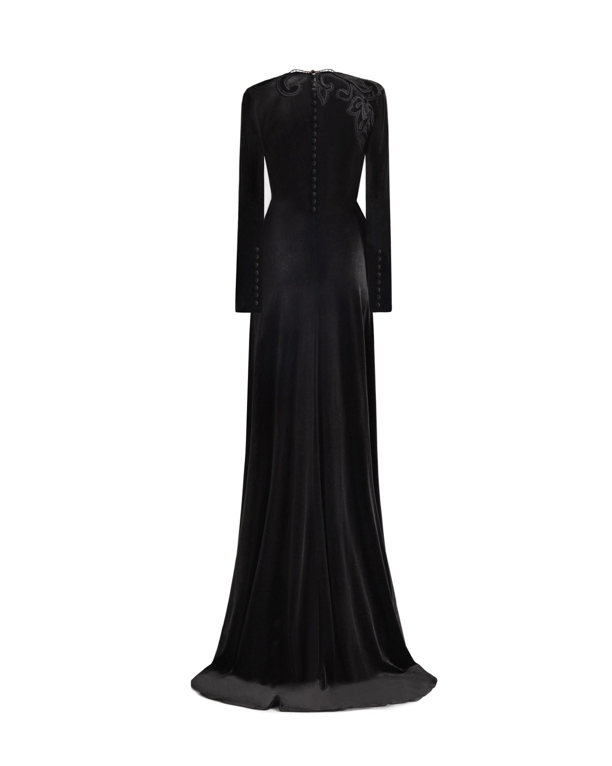 High-Neck Velvet Embroidered Dress