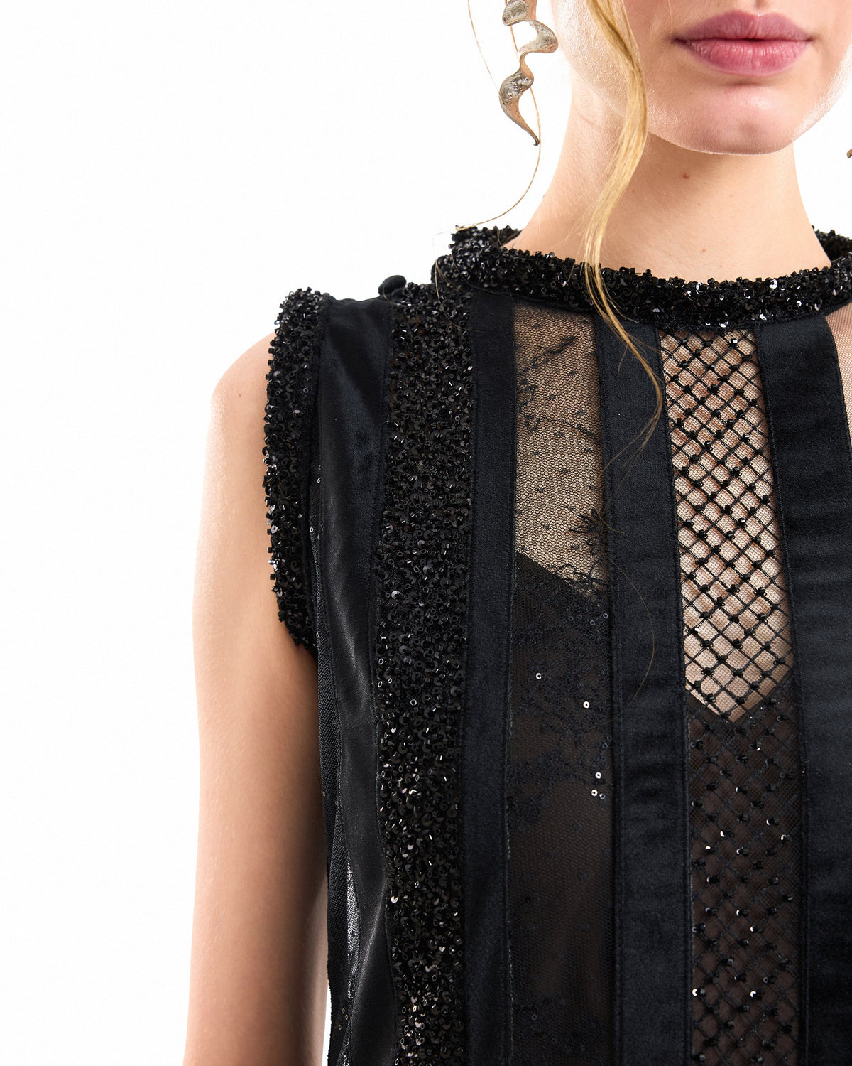 Asymmetrical One-Sleeve Beaded Dress
