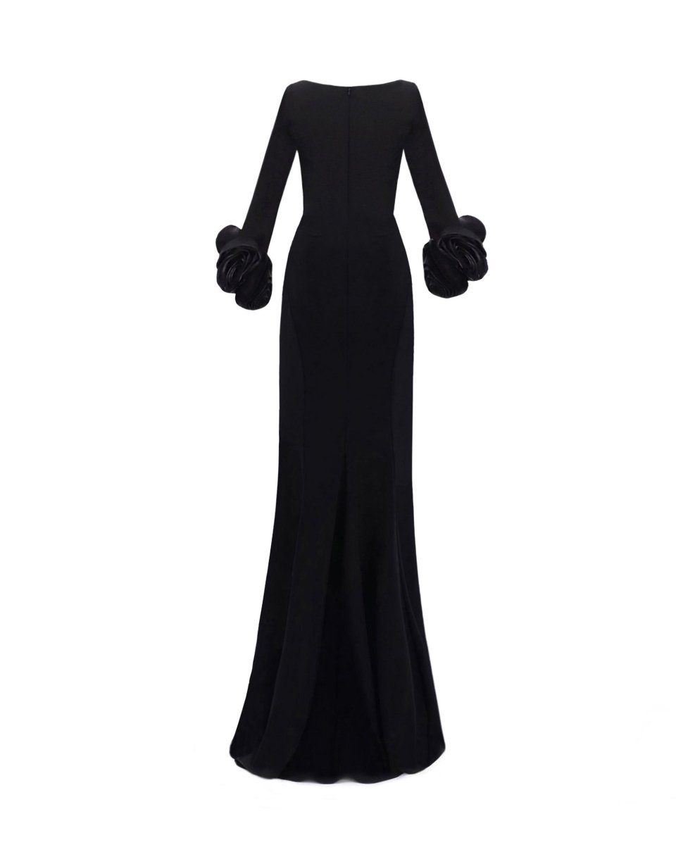 Long Fitted Dress With Floral Cuffs