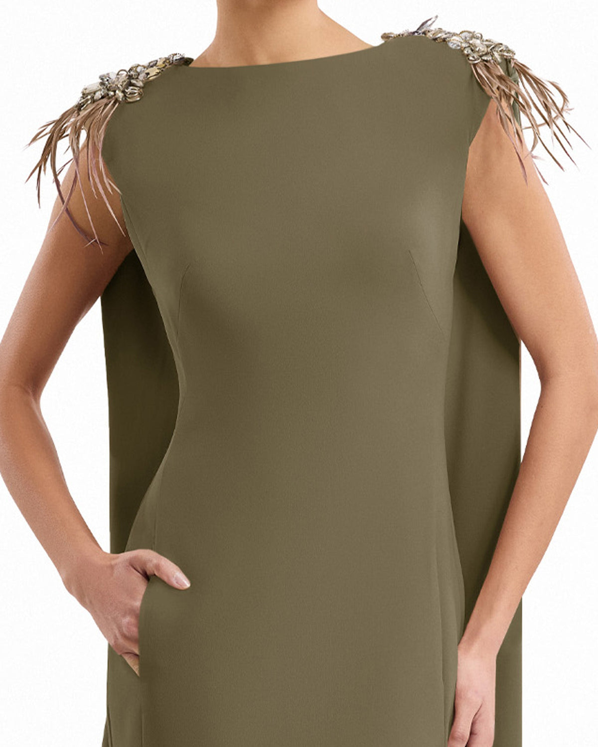 Feather Beaded Crepe Dress
