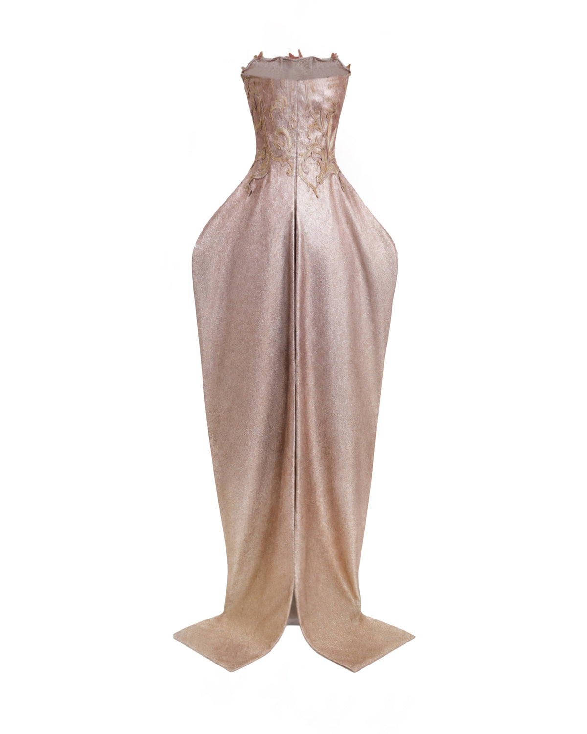 Strapless Ombré Embroidered Gown