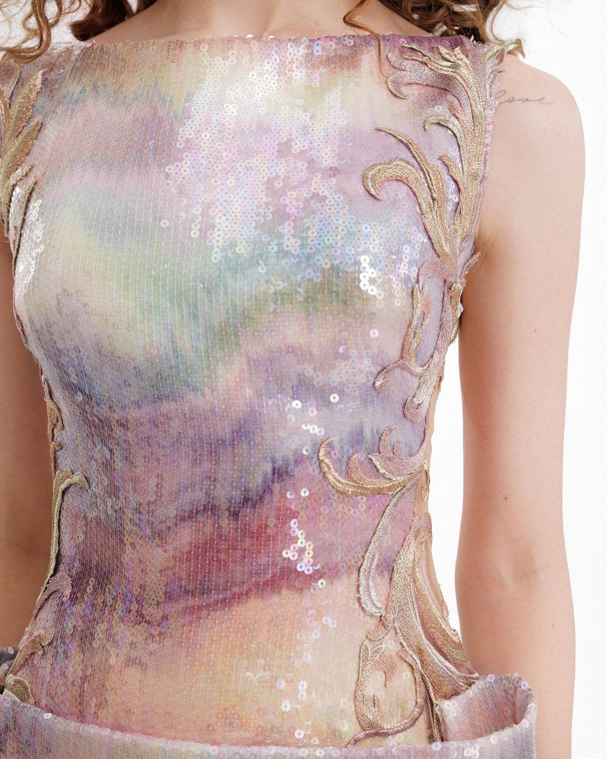 Sequin Bateau Dress with Sheer Sides