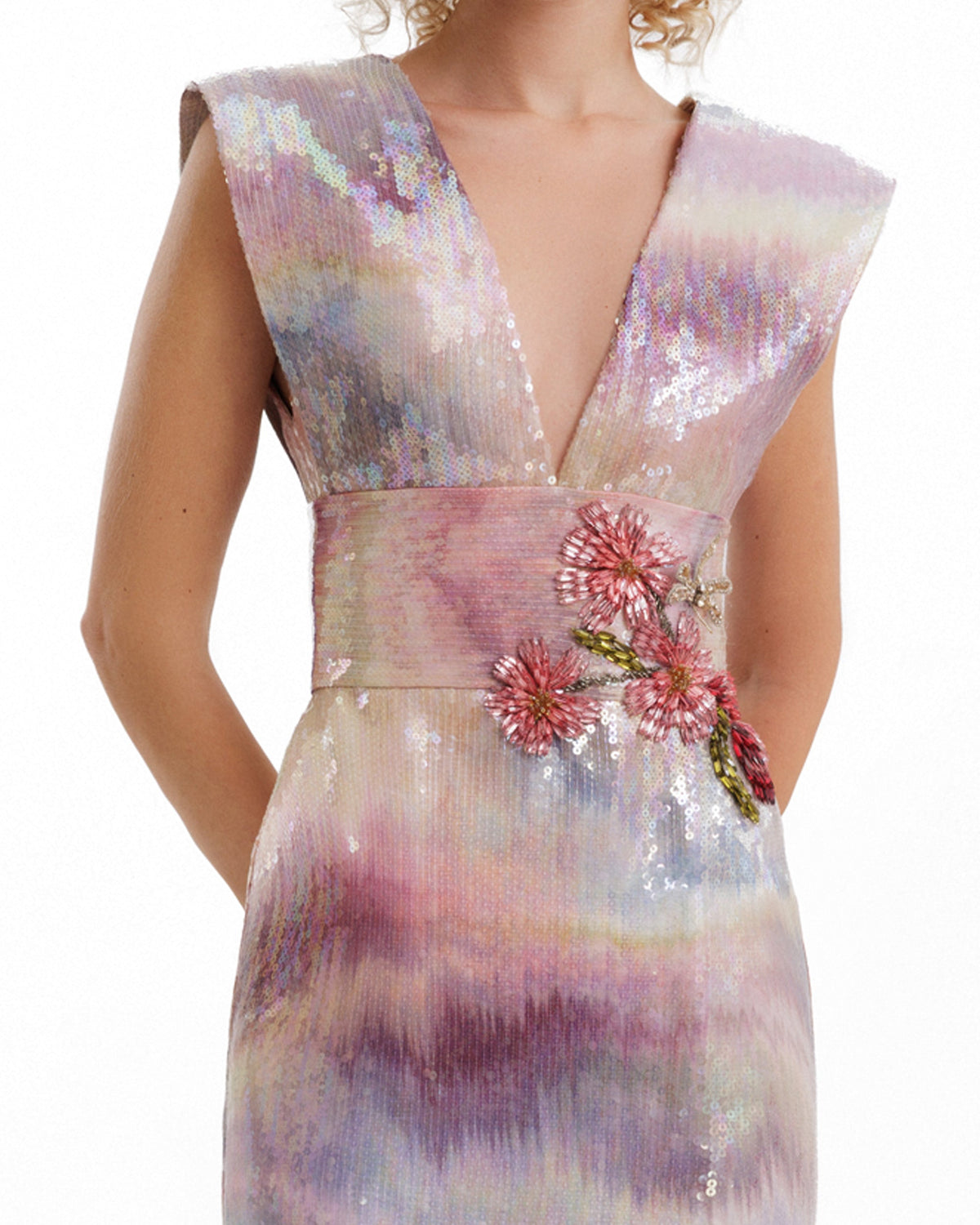 V-Neck Sequin Gown