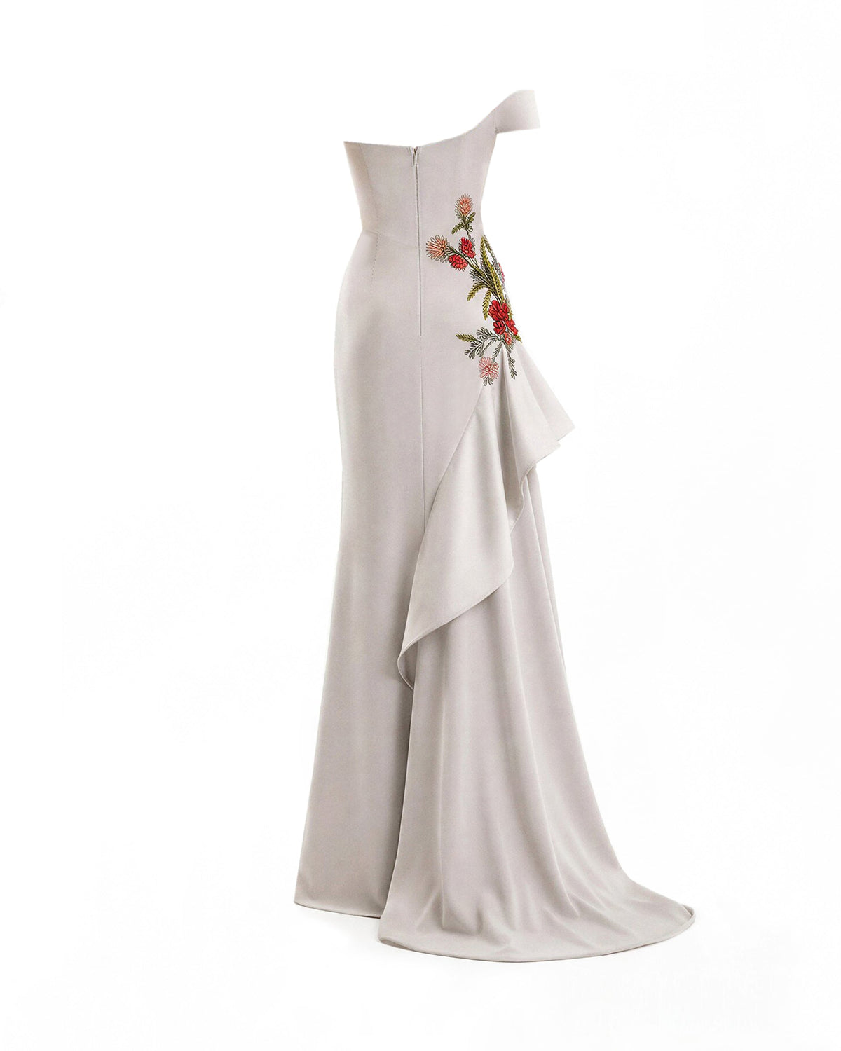 Asymmetrical Off-Shoulder Embroidered Dress