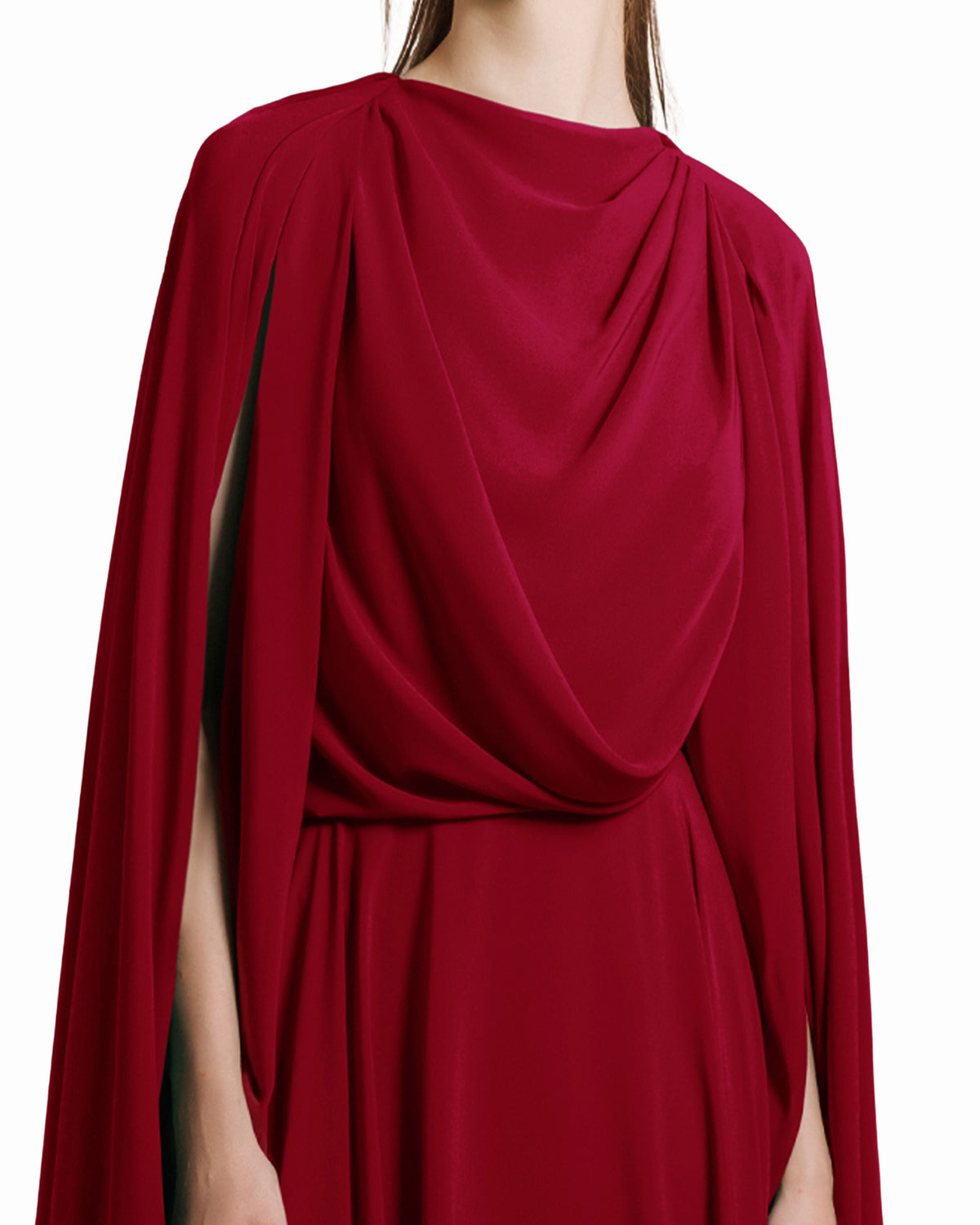 Red Draped Chiffon Kaftan