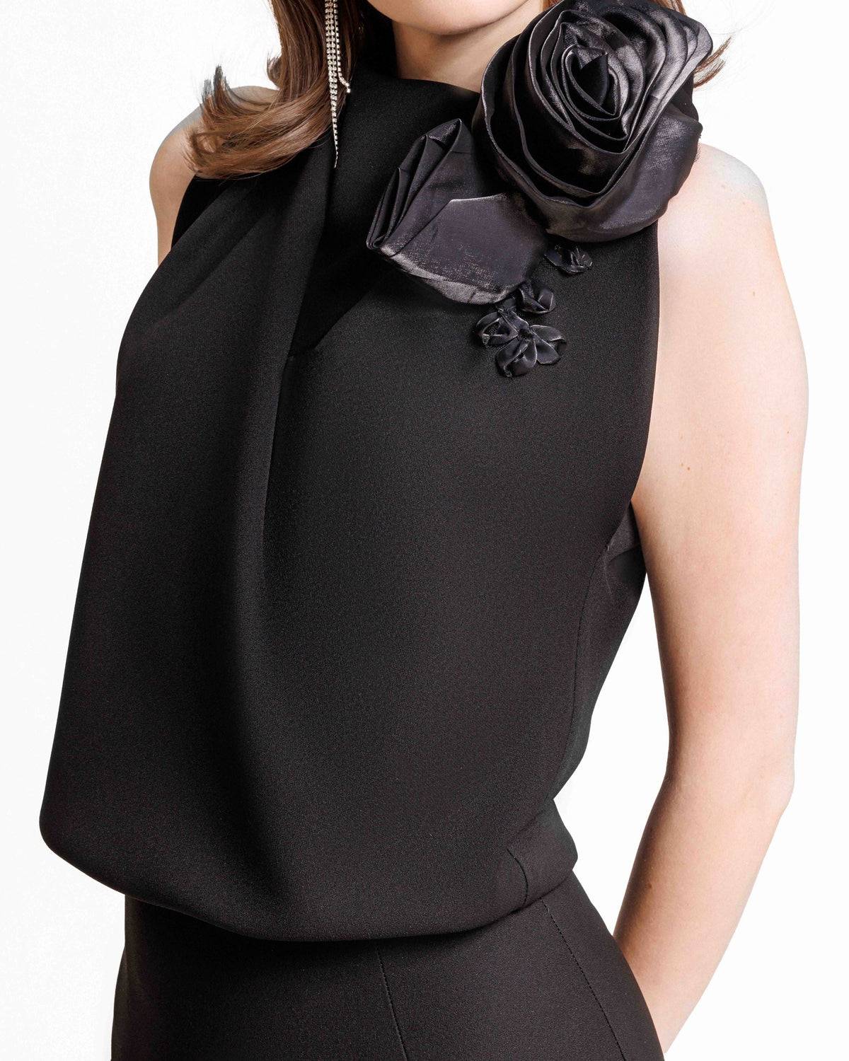 Midi Crepe Dress With Floral Draping