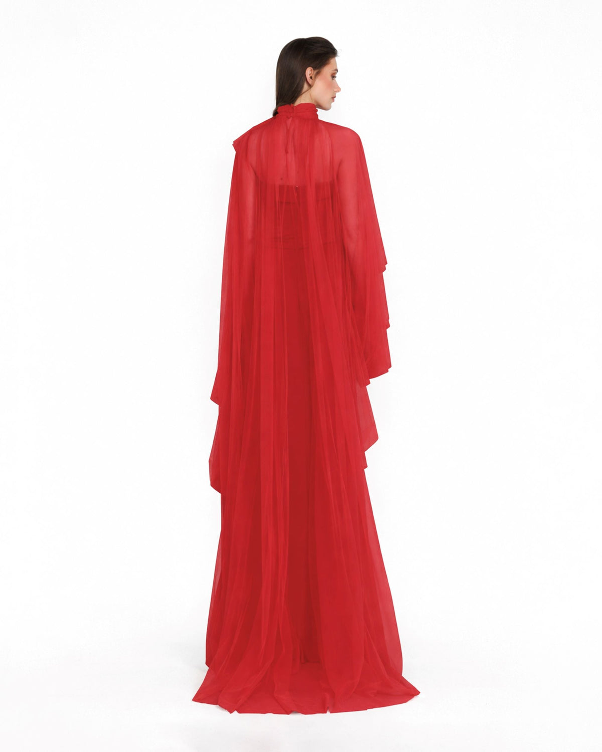 Strapless Slim Cut Red Dress with Cape