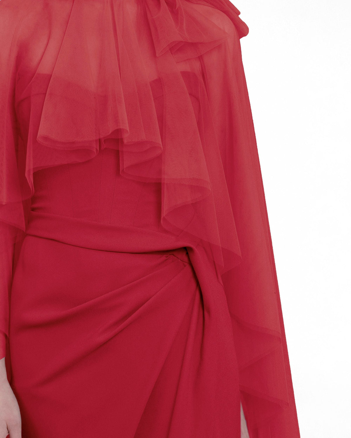 Strapless Slim Cut Red Dress with Cape