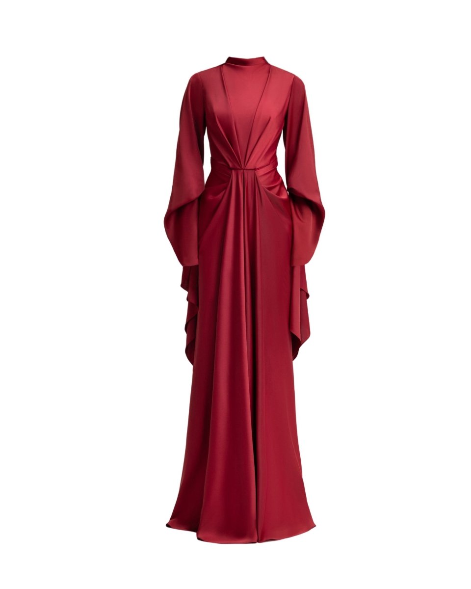 Draped Waist Dress with Ruffled Sleeves