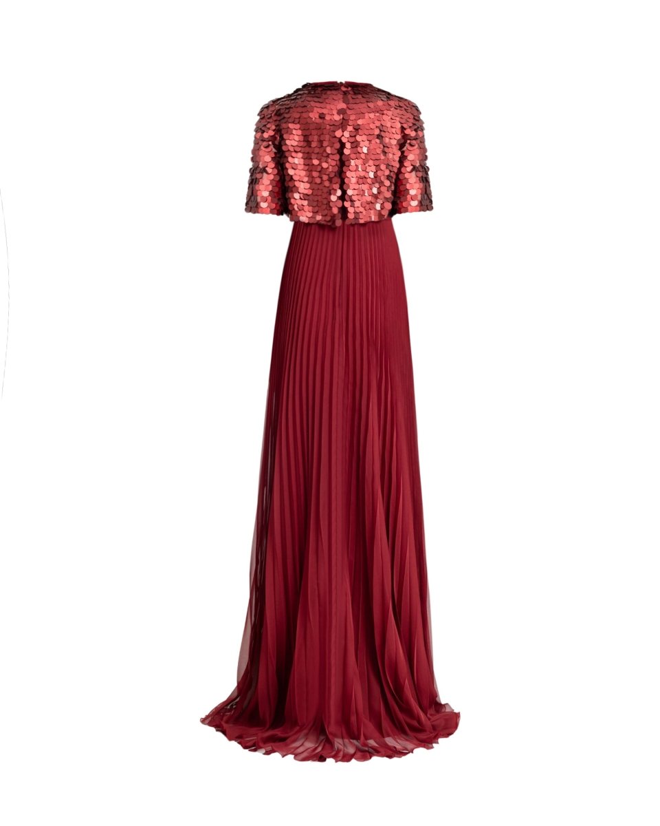 Halter Plissé Dress with Bow and Bolero Sleeves