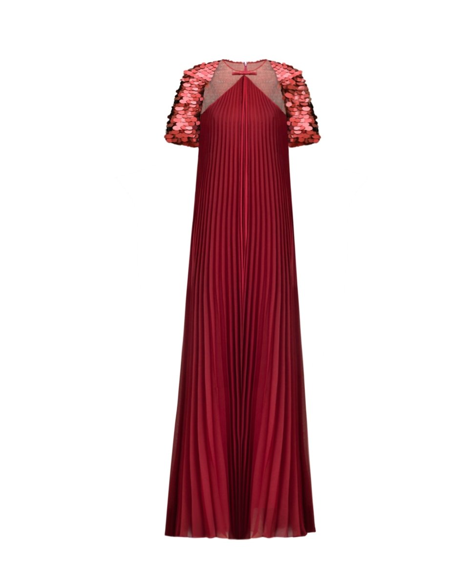Halter Plissé Dress with Bow and Bolero Sleeves