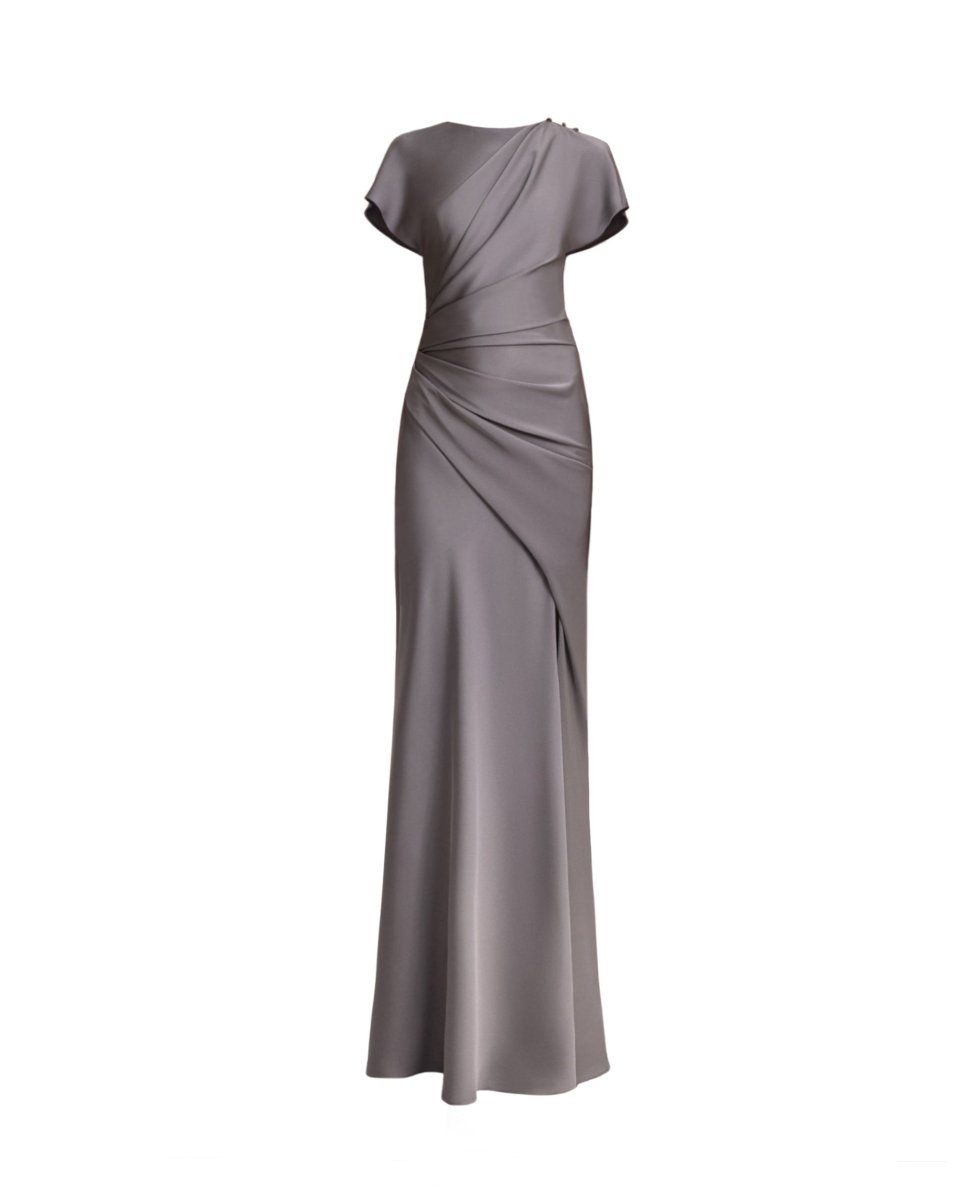 Asymmetrical Draped Satin Dress