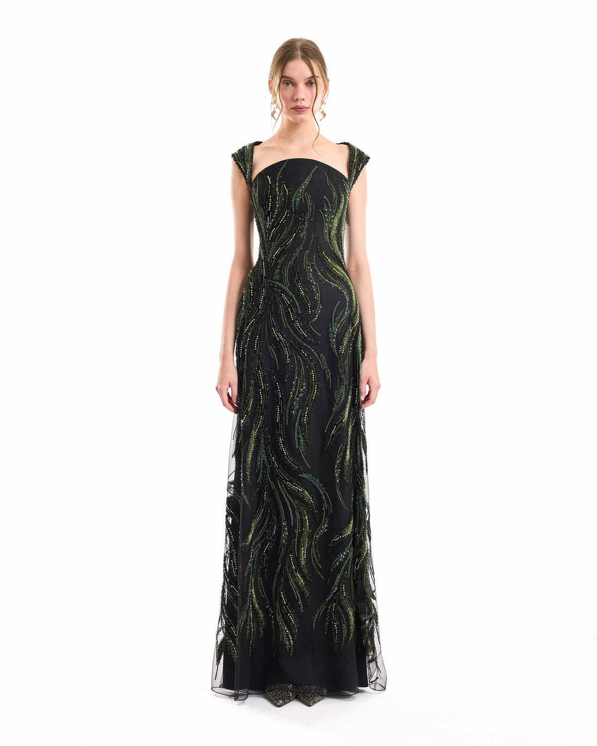 Wide-Strap Beaded Dress