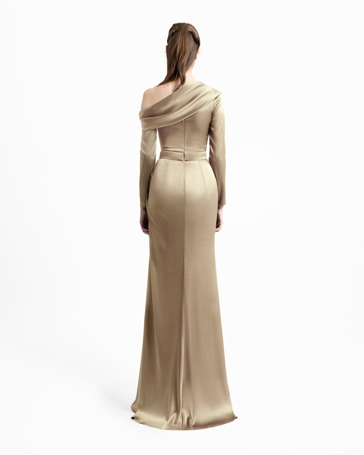 Gold Asymmetrical Draped Neckline Dress