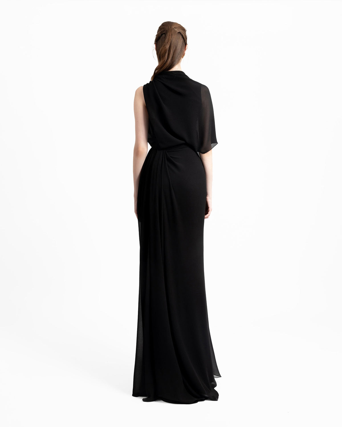 Asymmetrical Draped Black Dress