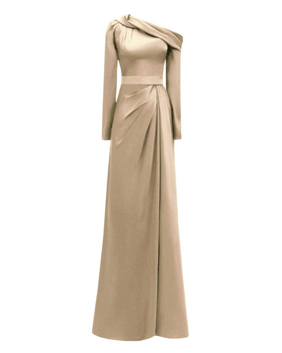 Gold Asymmetrical Draped Neckline Dress