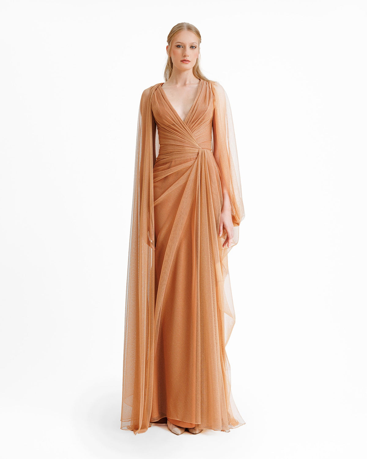 Asymmetrical Sleeves Draped Dress