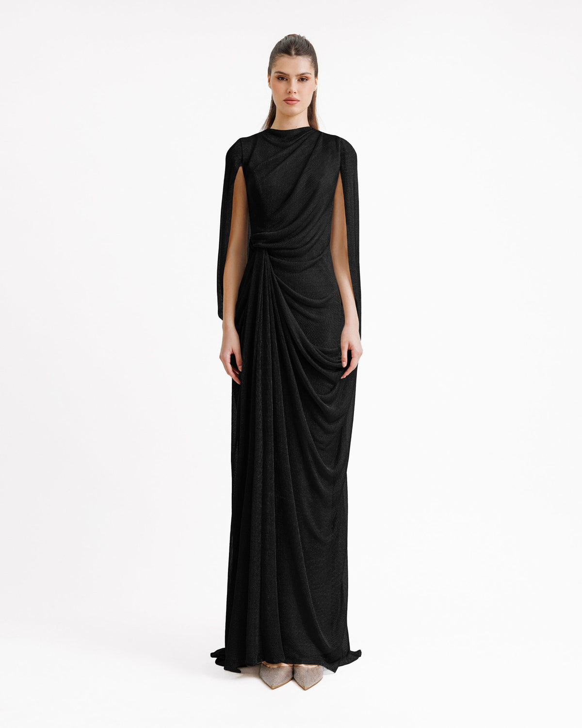 Long tulle dress with draping