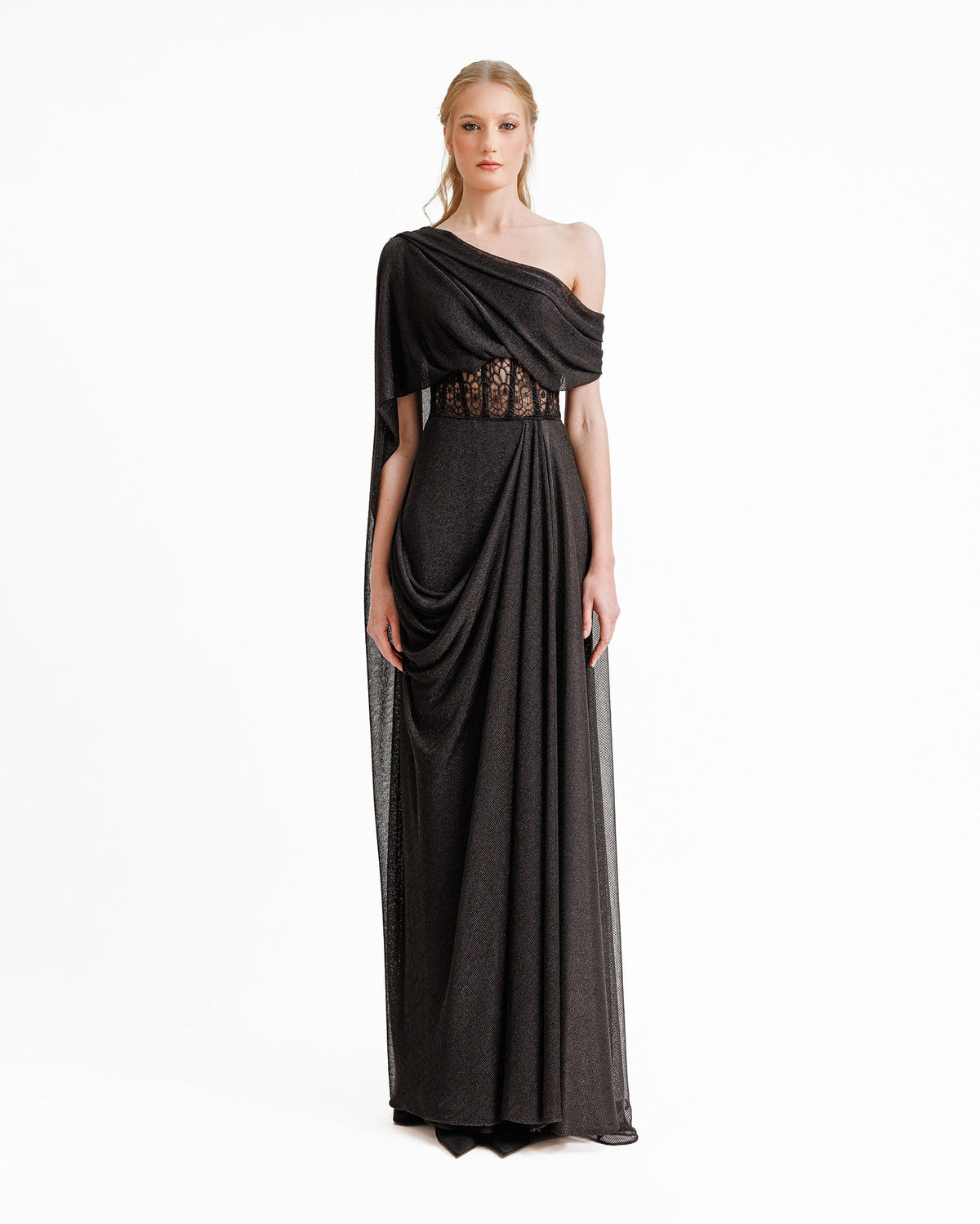 Asymmetrical Neckline Draped Dress