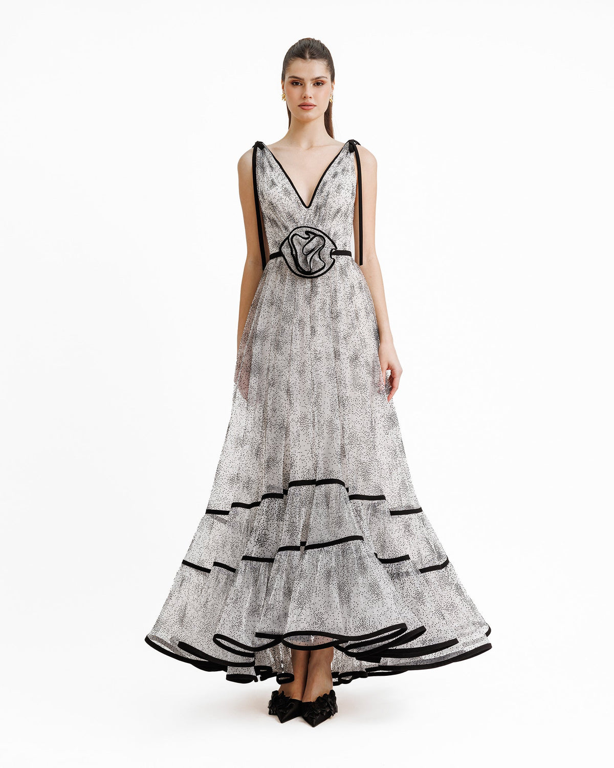 Flower At The Waist V-Neckline Dress