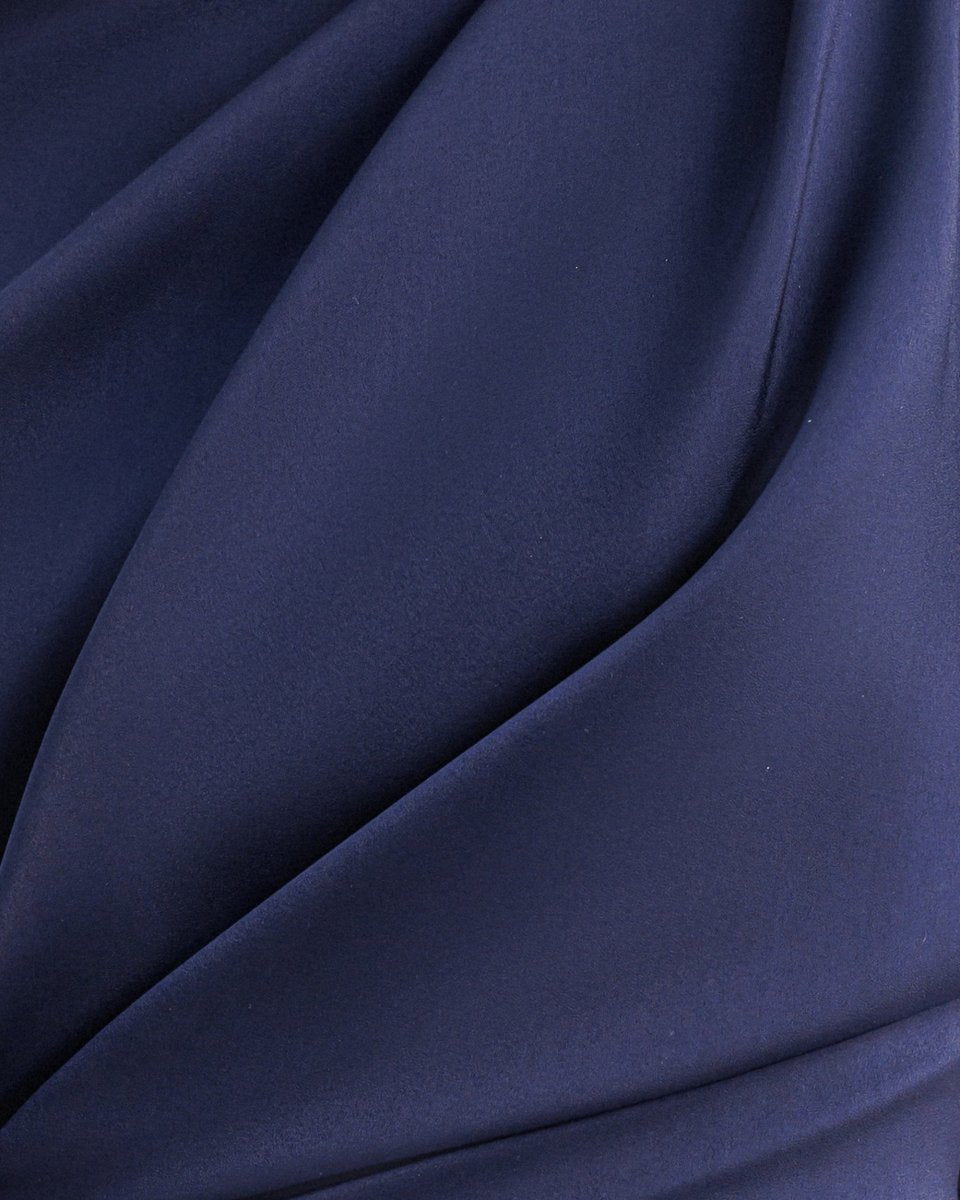 Asymmetrical Ruffled Draped Navy Dress