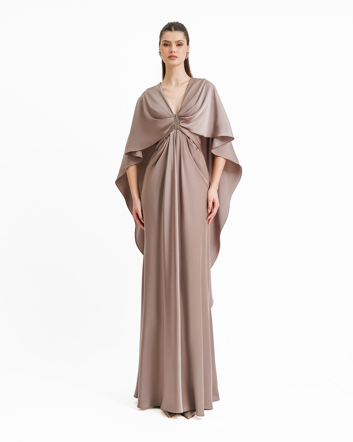 V-neckline Taupe Dress
