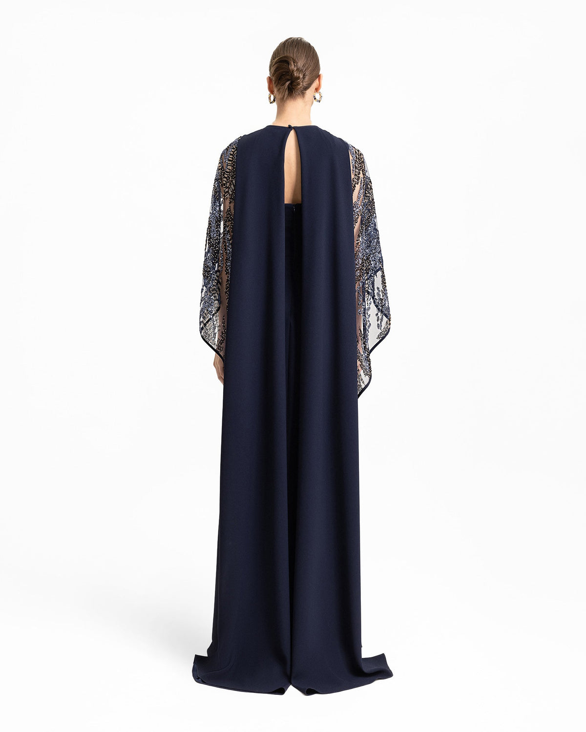 Beaded Sheer Cape Dress