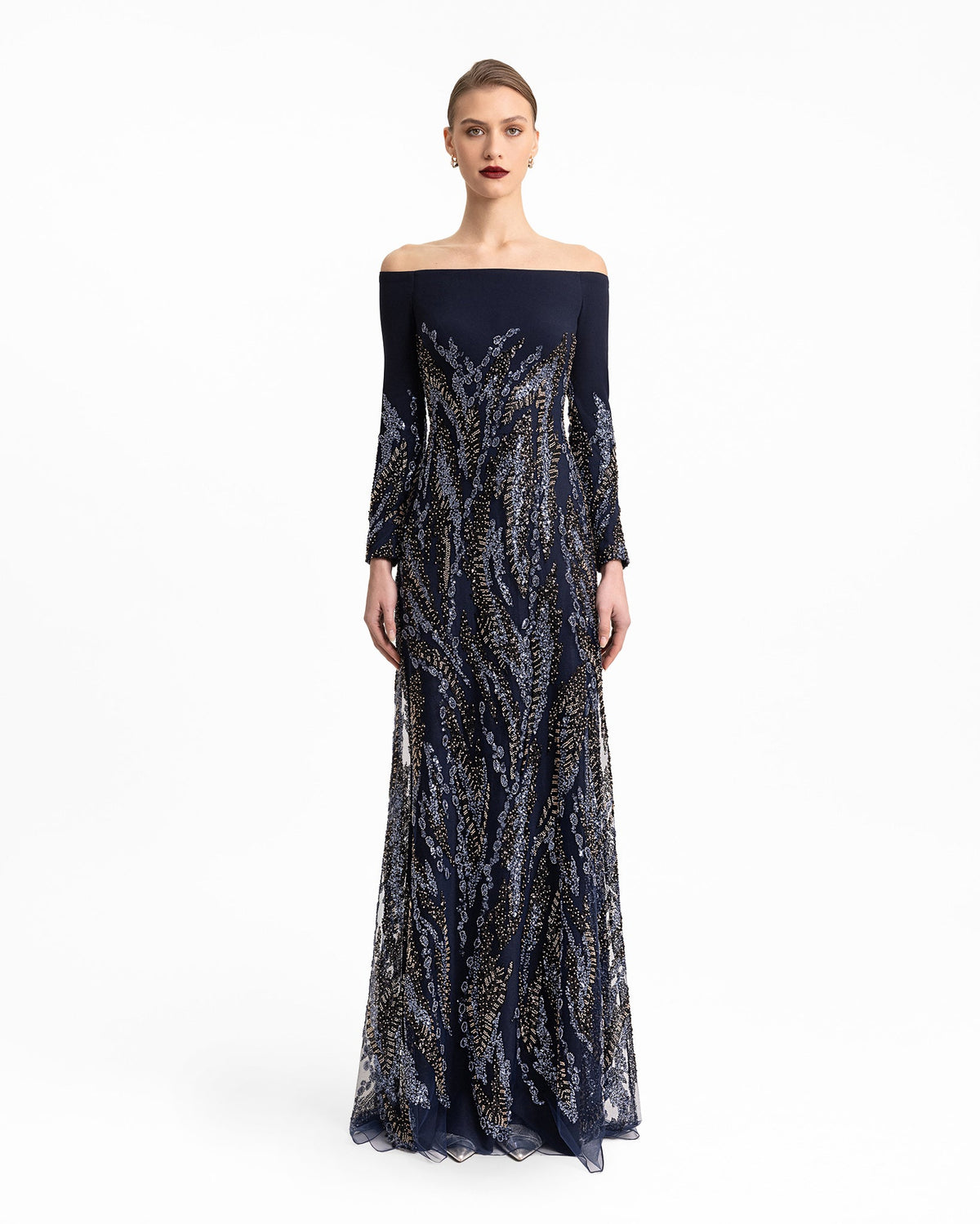 Long Sleeves Beaded Dress
