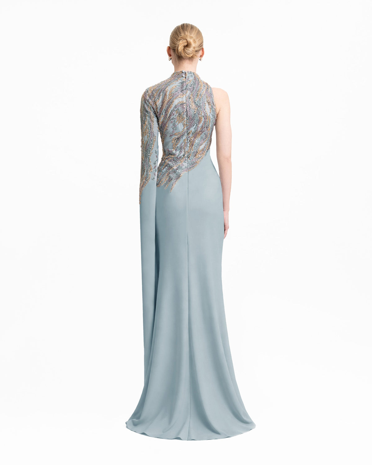 Floor-Length Sleeve Asymmetrical Dress