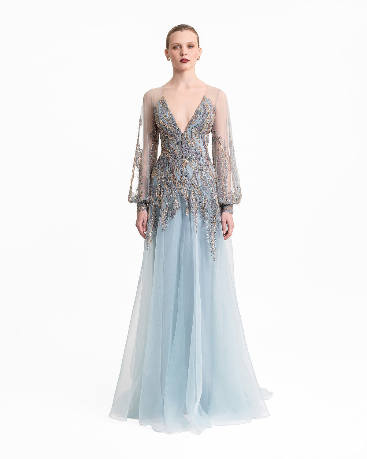 Beaded Sheer Sleeves Dress