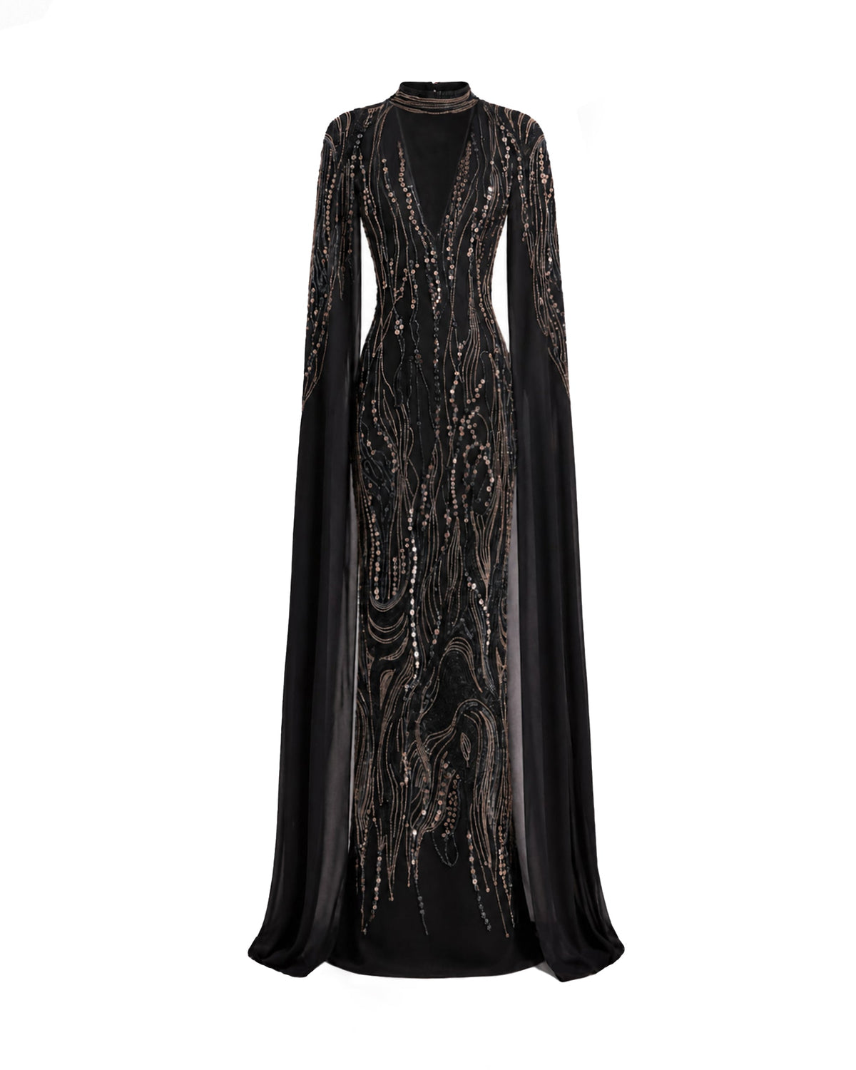 Beaded V-Neck Cape Dress