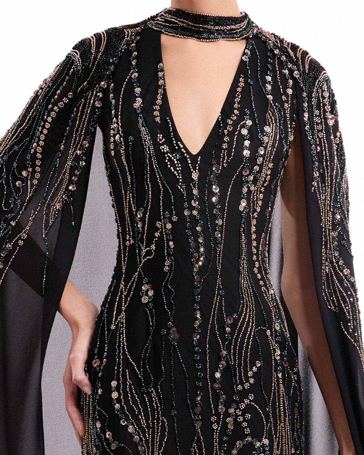 Beaded V-Neck Cape Dress