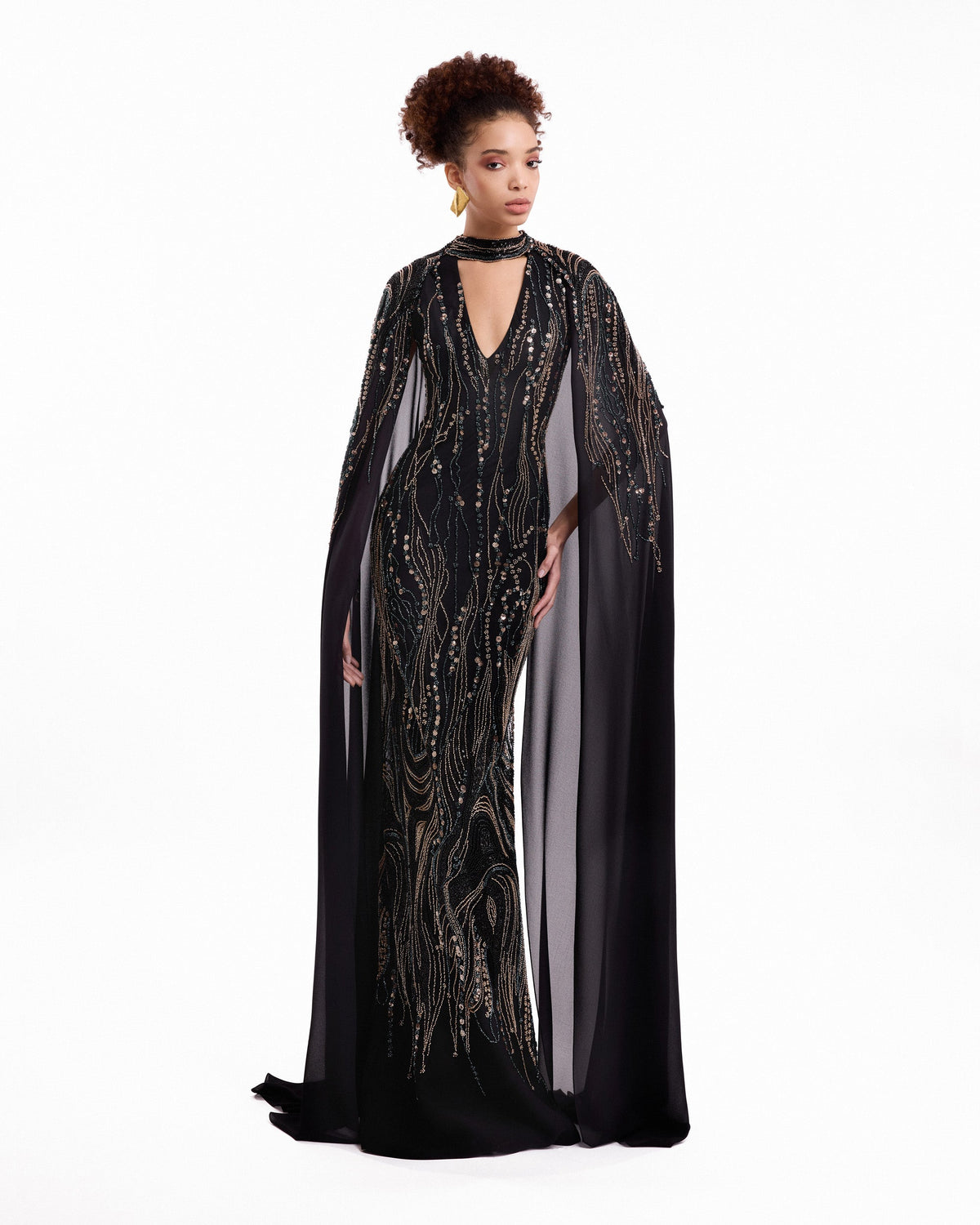Beaded V-Neck Cape Dress