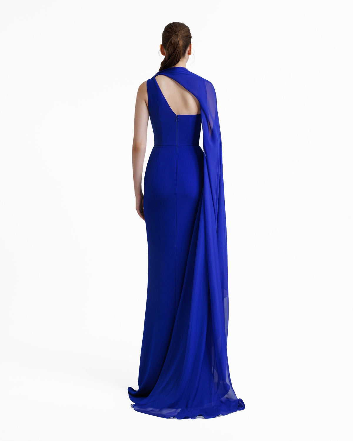 Asymmetrical Draping Blue Crepe Dress