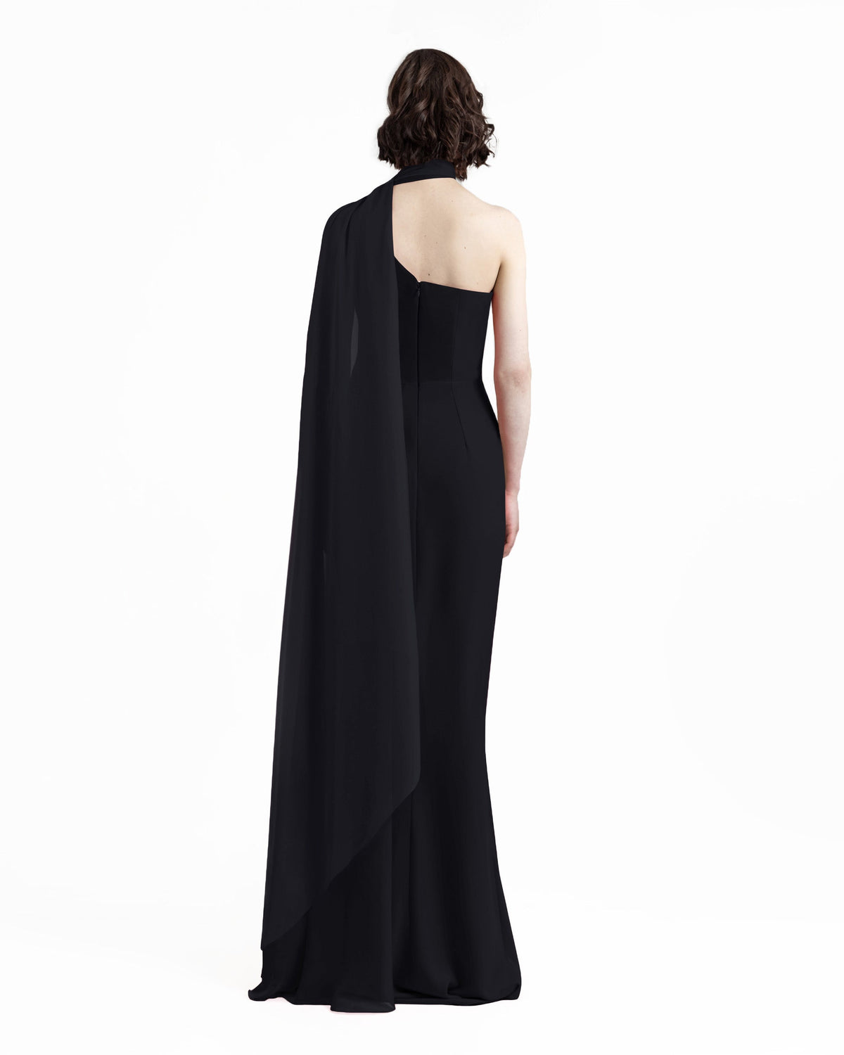 Asymmetrical Draping Black Crepe Dress