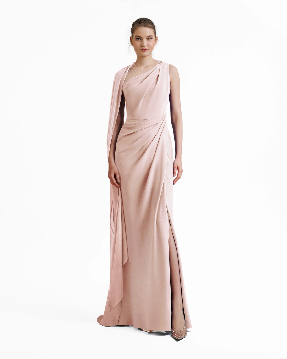 Asymmetrical Draping Crepe Dress