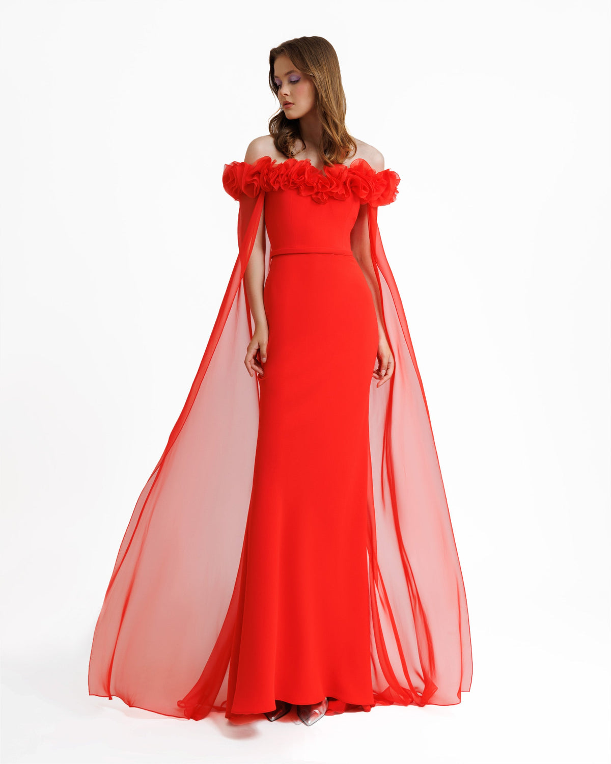 Off-The-Shoulders With Flower Embellisment Dress