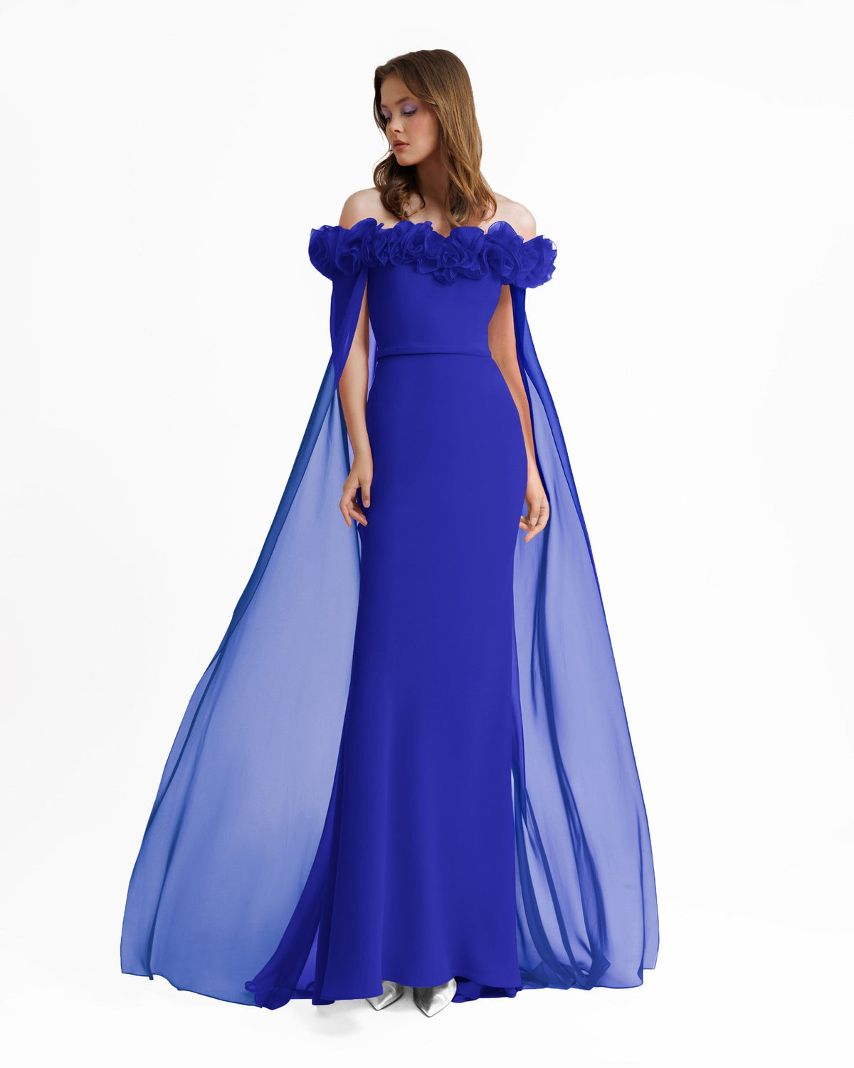 Off-The-Shoulders With Flower Embellisment Dress